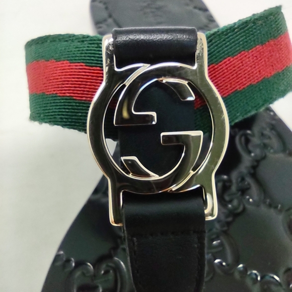 Gucci lifford 37.5 thong double G sandals leather logo ribbon flip flops - Picture 7 of 14